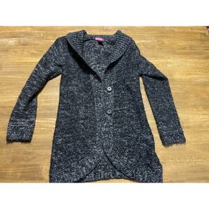 SayWhat Sweater, Women's Size Medium, Black White, Buttons Cardigan, Wool Blend